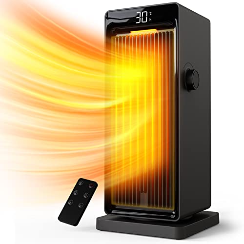 OMISOON Calefactor 2000W, ECO Calefactor bajo consumo, PTC, 90°Oscilación, Temporizador 24h, Termostato, Rejilla ajustable, Protección contra Sobrecalentamiento y Vuelco, 3 Modo, Calentador, Negro