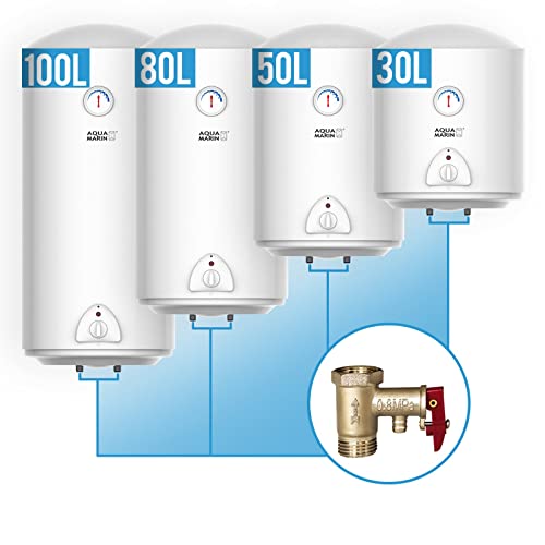 Aquamarin® Termo Eléctrico - Capacidad de 30 Litros, 1500 W, Termostato 75° C, Instalación Vertical - Calentador, Acumulador de Agua Caliente, Ducha