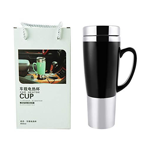 Hervidor eléctrico coche Natudeco 450ML taza para calentar coche calentador leche portátil compacto alta eficiencia larga distancia oficina hogar escuela 12V(negro)