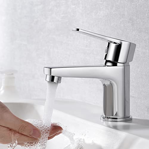 Ibergrif M11057 Grifo Lavabo, Grifo Baño, Mezclador Monomando Lavabo, Agua Fría y Caliente, Latón, Cromado