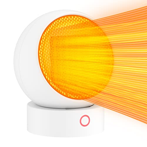 HandFan Portátil Calefactor Cerámico 1000 W, calentador eléctrico personal pequeño y lindo, funcionamiento silencioso, Protección contra sobrecalentamiento, para baño, dormitorio (Blanco)