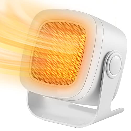 Aerotermo, bajo consumo, silencioso, aerotermo cerámico, 800 W, mini calefactor con 2 niveles de calor, calefactor eléctrico pequeño para baños, oficinas, ajustable en 90°