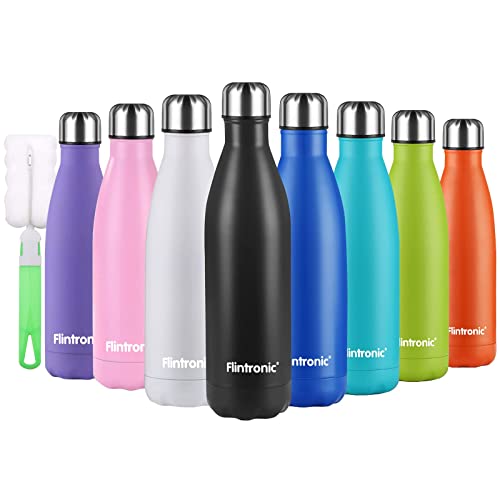 flintronic Botella Termica, 500ML Botella de Agua de Acero Inoxidable, Aislamiento de Vacío de Doble Pared, Botellas de Frío/Caliente Sin BPA & Eco Friendly, con 1 Portavasos y 1 Cepillo