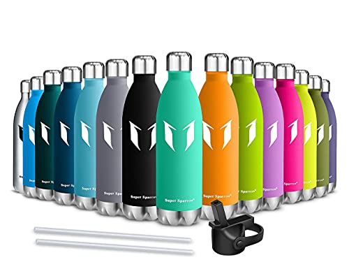 Super Sparrow Botella Agua Acero Inoxidable - 750ml - Botella Agua + Paja (2 Tapones) - Sin BPA, Botella Termica para Niños & Adultos, Deporte, Oficina, Yoga, Ciclismo