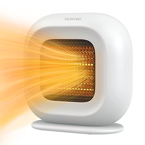 YOUSHARES Calefactor Bajo Consumo, Calefactor Cecotec Cerámico Pequeño con Termostato Ajustable, 3 Ajustes de Calor 1500W, Calentador Electrico Bajo Consumo Silencioso Función de Temporizador de Horas