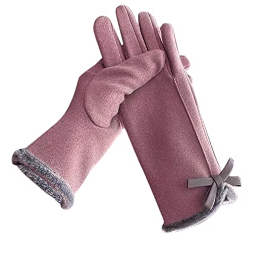 Guantes de Mujer Gentle Edge Bow Winter Outdoor Riding Plus Velvet Termo Eléctrico No Calienta El Agua (Purple, A)