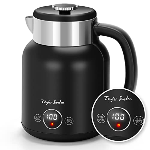 Taylor Swoden Asher - Hervidor de agua retro de toque frío, doble pared de acero inoxidable, 2200W, 1.7L, ajuste de temperatura, pantalla LED con temperatura en tiempo real, mantener caliente 1 hora.