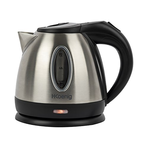 H.Koenig BO12 Hervidor de Agua Eléctrico Pequeño, 1630 W, 44 Decibeles, Negro/Acero Inoxidable