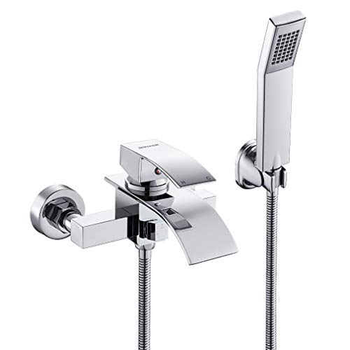 BONADE Grifo de Bañera Cascada con Ducha de Mano Grifo de Ducha Monomando Mezclador de Baño Grifería de Bañera Montaje en pared Juego de Ducha de Latón