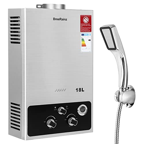 BreeRainz Calentador de Agua a Gas 18LPM, Calentador de Agua Instantáneo de Propano de 36KW, Presión de Agua de Arranque Súper baja, para el Hogar, Casa Rodante