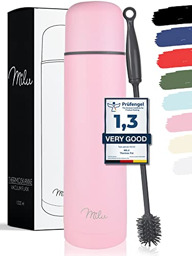 Milu Termo de café 1l - Botella térmica aislada, Frasco de Vacío de Acero Inoxidable, Sin BPA - Doble Pared Aislamiento al Vacio - 100% a prueba de fugas (Rosa, 500ml)