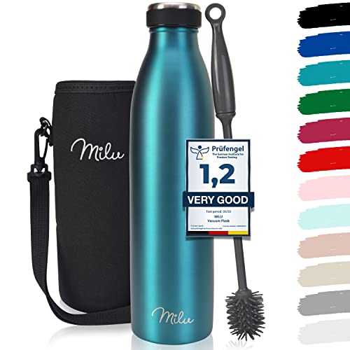Milu Termo Botella de Agua 500ml, 750ml, 1l - Acero Inoxidable - Aislamiento de Vacío de Doble Pared - Libre BPA (Verde, 1000ml)