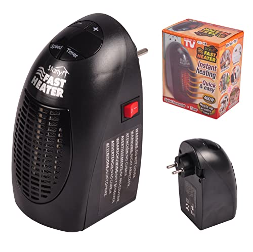 Mini Calentador Fast Heater, Calefactor de bajo consumo, Calentador Eléctrico para Interiores, Portátil, Ventilador de Aire Caliente Tamaño Mini para Viajes, Oficina o Hogar. Temporizador