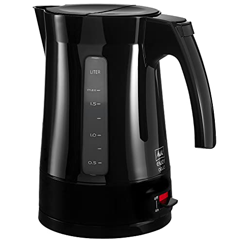 Melitta Hervidor eléctrico Enjoy Aqua 1003-01, Calentador, Filtro Agua partículas extraíble, Base 360 Grados, 1.7 litros, 2400 vatios, Negro, W, Plástico