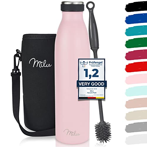 Milu Termo Botella de Agua 500ml, 750ml, 1l - Acero Inoxidable - Aislamiento de Vacío de Doble Pared - Libre BPA (Rosa, 1000ml)