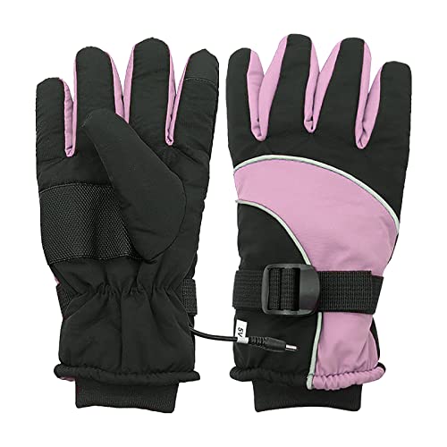 H.eternal Guantes eléctricos de Invierno Guantes de calefacción Impermeables USB Montar al Libre Esquí Guantes de calefacción eléctrica Guantes de calefacción Radiador A Gas (Pink, One Size)