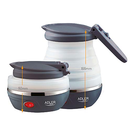Adler AD1279 Hervidor de Agua Eléctrico Plegable, 0,6 Litros, Resistencia Oculta, Tapa automática, Silicona, Libre de BPA, 750W, Blanco