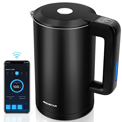 Aigostar Benjamin - Inteligente Hervidor de Agua Temperatura Regulable de 40°C a 100°C, Conexión Wi-Fi, Alexa y Google Home. Doble Pared de Acero Inoxidable, 2200W, 1,7L, Mantener Caliente 24 hora