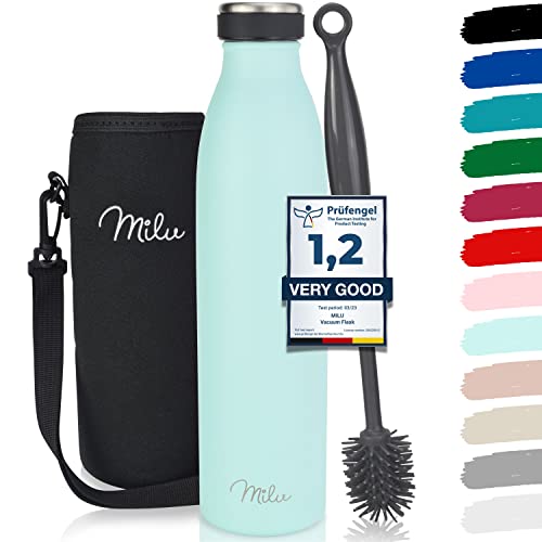 Milu Termo Botella de Agua 500ml, 750ml, 1l - Acero Inoxidable - Aislamiento de Vacío de Doble Pared - Libre BPA (Menta, 500ml)