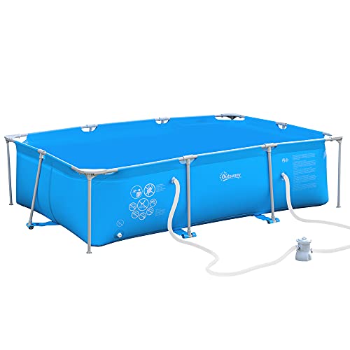 Outsunny Piscina Desmontable Tubular 292x190x75 cm con Depuradora de Cartucho 1200L/H Piscina Rectangular de Exterior para Adultos y Niños 3600L Azul