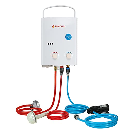Camplux AY132P43 5L Calentador de Agua de Gas sin Tanque, con Bomba de Agua de 4.3L, para el Viaje, RV, Campamento, Caballos