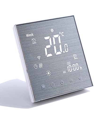 Qiumi Termostato WiFi para calefacción Individual de calderas de Gas/Agua Funciona con Amazon Alexa, Google Home IFTTT, Contacto seco 5A 220V Innovación Panel Cepillado(Brillo Ajustable)