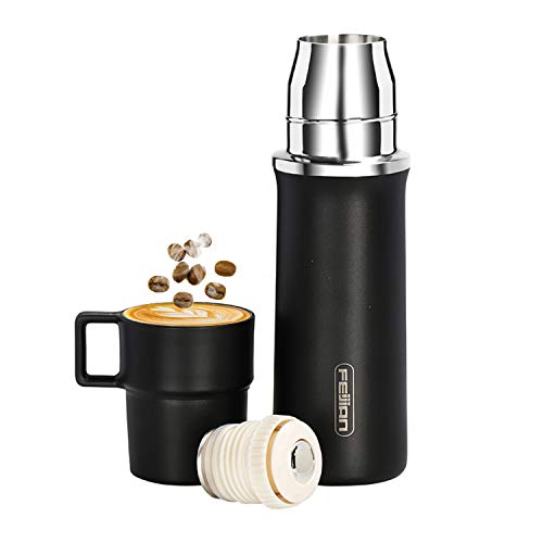 Healter Frasco de vacío de viaje de 600 ml, botella termo de agua para café, taza de tapa incorporada, acero inoxidable, taza de té térmica, botellas deportivas, Negro
