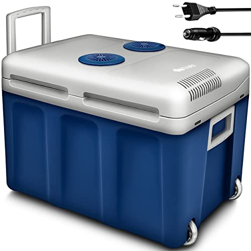 tillvex Nevera portátil eléctrica de 40 litros con ruedas | Mini nevera portátil de 230 V y 12 V para vehículos coches camping | Enfría y calienta | Modo ecológico (Azul)