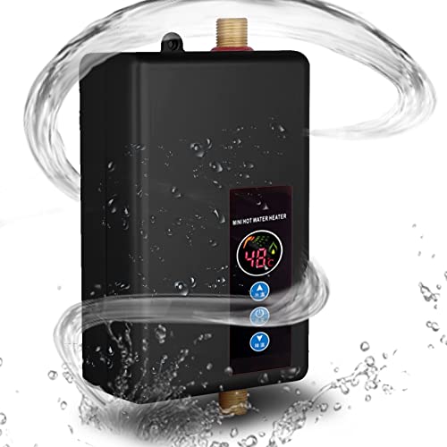 GDWD Calentador de Agua instantáneo, Calentador de Agua eléctrico sin Tanque de 220V 5500W con pantalla LED, protección contra fugas, ducha de apagado automático y sistema de agua caliente (negro)