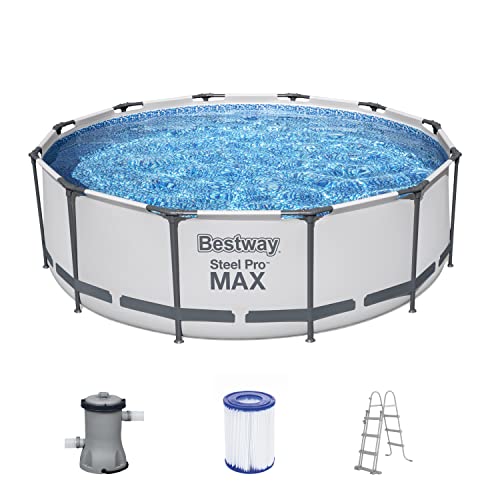 Bestway Steel Pro MAX Frame - Juego de Piscina con Bomba de Filtro (diámetro 366 x 100 cm), Color Gris Claro