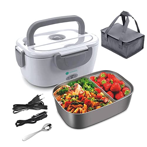 AYANSE Fiambrera Eléctrica 60w 12/24 & 220v Fiambreras Comida Trabajo 1,5 Litros - Taper Electrico Para Comida Con Cuchara Y Bolsa Isotérmica - Perfecta Para Usar En Casa, Oficina Y Camping