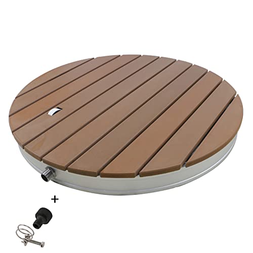 Spuppy Ducha exterior de jardín con placa de suelo de madera, ducha de suelo móvil con superficie antideslizante, cartucho de sauna para camping, jardín, piscina, ducha (redonda)