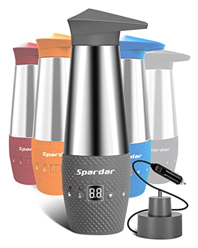 Spardar - Taza de calentamiento de agua para coche, doble pared, aislada al vacío, de acero inoxidable, automático, encendedor de cigarrillos DC12 V, hervidor eléctrico de agua hervida (Gris)