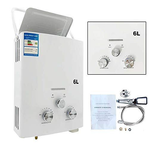 TABODD Calentador de agua de gas propano portátil de 6 l, 12 kW, ducha de camping para ducha en exteriores, baño, agua caliente, camping, ducha, calentador de agua con certificación CE