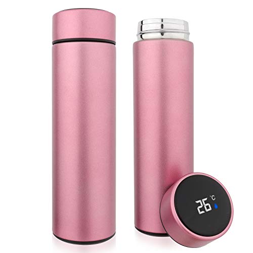 QiCheng&LYS Taza termo taza termo de viaje de 17 oz / 500 ml, Taza termo deportiva, sin BPA, Acero inoxidable 304 sin PVC, Adecuada para agua fría y caliente (Rosado)