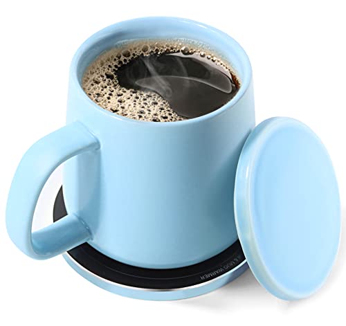 Calentador de Café, APEKX Calentador de Tazas Eléctrico Inteligente con Constante de Temperatura 45℃/113°F, Taza para Uso Doméstico en La Oficina, para Café, té, Leche, Cacao (Azul, Incluye Taza)