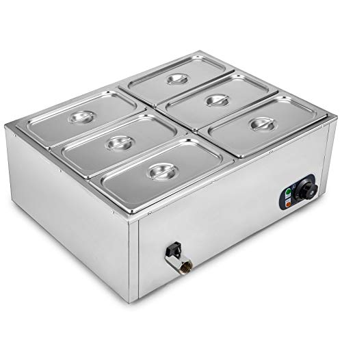 VEVOR Servidor de Buffet/Bufé con 6 Cacerolas Calentadoras Calentador Buffet/Bufé DTC6C 62x70x26,5cm Servidor de Buffet/Bufé de Acero Inoxidable Grado Alimenticio Calentador de Comida con Tapa