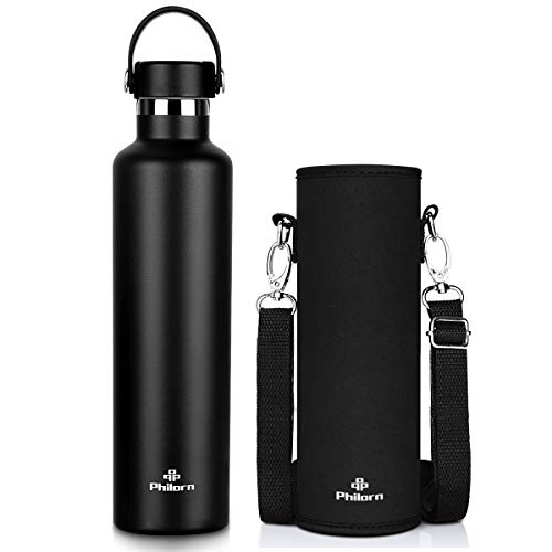 PHILORN Botellas para Beber Termos de 1000 ml Termos de Acero Inoxidable Termo de vacío Botellas de Agua aisladas de Acero Inoxidable se Mantienen Calientes Durante 12 Horas (Negro)