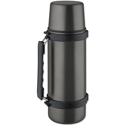 Isosteel VA-9553QAT - Termo, 1,0 L, Acero Inoxidable 18/8, Sistema de vertido con una Mano, Vaso y asa, Color Gris Titanio