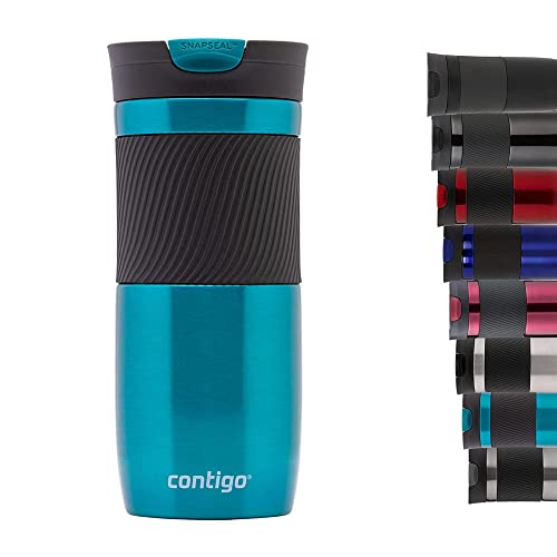 Contigo Vaso Termico Byron Snapseal, Termo Café, Taza de Viaje en acero inoxidable, Vaso Termo antigoteo, Copa con Tapa fácil de limpiar sin BPA, 470 ml, Azul(Biscay Bay)