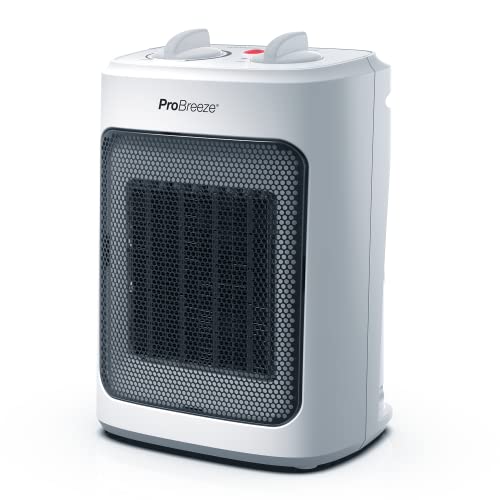 Pro Breeze Mini Calefactor Cerámico de 2000 W, 3 Niveles de Potencia y Modo Solo Ventilador. Pequeño Calentador Para Casa, Oficina, Escritorio, Dormitorio o Terraza – Blanco