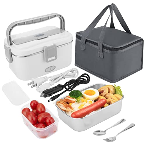 UKOFEW Fiambrera Electrica, 1.8L Taper Electrico para Comida, Termo Electrico 3 en 1 60W para Coche Camión y Trabajo 220V+12V, Tupper Electrico Acero Inoxidable para Coche, Camión y Trabajo