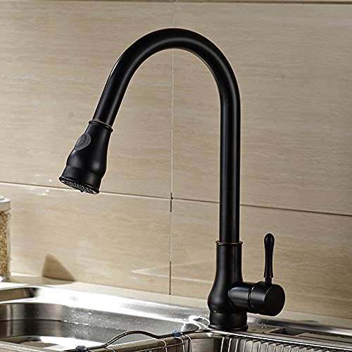 Mainen Grifo de Cocina Grifo de Cocina Negro Extensible con Ducha Grifo Mezclador de Cocina Giratorio de 360 ​​° Grifo de Fregadero de una Sola Palanca Grifo de Fregadero de Cocina de Alta presión