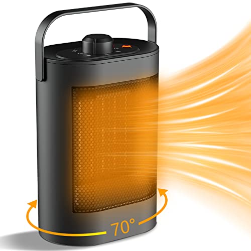 Calentador de espacio portátil para uso en interiores, 1500W de calentamiento rápido, calentamiento rápido dentro de 3s W/PTC Tecnología de calefacción, 6 modos 70 ° Calentador de habitación oscilante