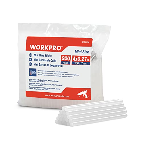 WORKPRO 200 Piezas Pegamento Termofusible, Ø 7 x 100mm Barras de Pegamento Caliente, Recambio Barras de Cola Termofusible, Palos de Pegamento Transparente