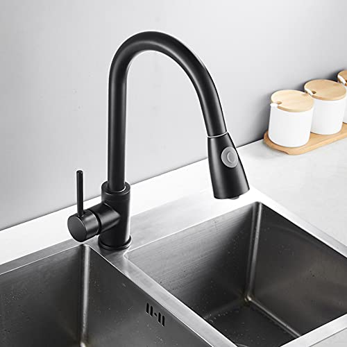 Mainen Grifo de Cocina Extensible con Giratorio de 360 ​​° Negro, Grifo de Cocina, Grifo de Fregadero de una Sola Palanca extraíble, Grifo de Lavabo telescópico