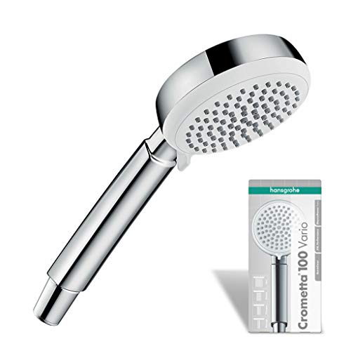 hansgrohe Crometta 100 Ducha de mano Vario, 4 tipos de chorro, blanco/cromo, 26824400