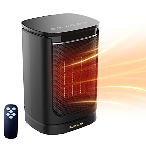 Fanximan Calefactor Eléctrico Bajo Consumo, 70º Oscilación Calefactor Ceramico con Termostato, Timer 1-12h, Mando Distancia, Protección contra Sobrecalentamiento e Inclinación, Recuperación Memoria