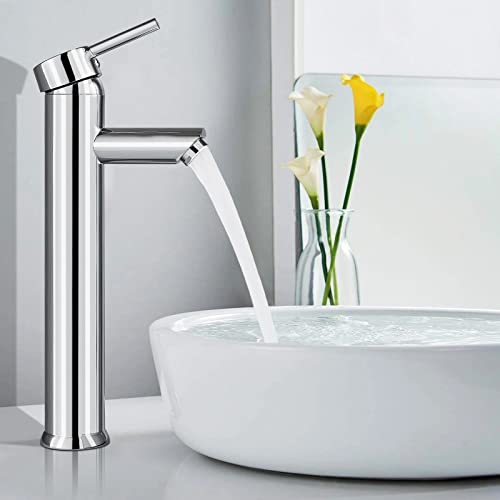 BONADE Grifo Lavabo Monomando Grifo de Baño Grifería de Latón Grifería con Caño Alto Grifo para Fregadero Mezclador Agua Fría y Caliente