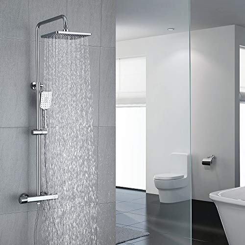 Umi. by Amazon - Columna de ducha Termostática 40℃ Altura Ajustable Ducha de Lluvia 3 Modos Ducha de Mano Columna de baño